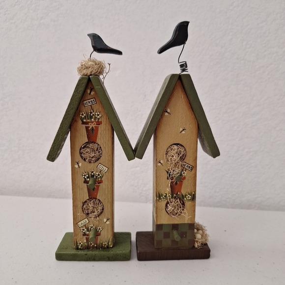 (2) Vtg Handpainted Decorative Birdhouse Design Birds Nest Bees Herbs‎ 8" tall - Picture 4 of 13